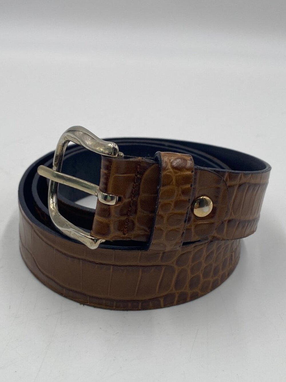 Julio Mediana Leather Crocodile Style Belt Brown Size 32"/34" No Tag 1 1/8" W